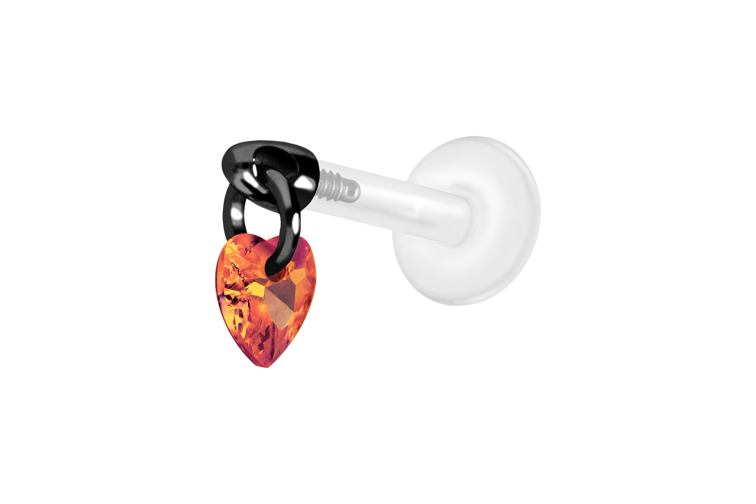 PTFE Labret Piercing mit Innengewinde + Titan-Aufsatz KRISTALLHERZ